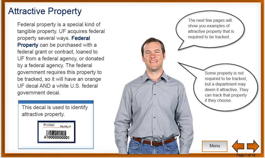 A slide from the legacy Storyline assets course with dense text and dated visuals.