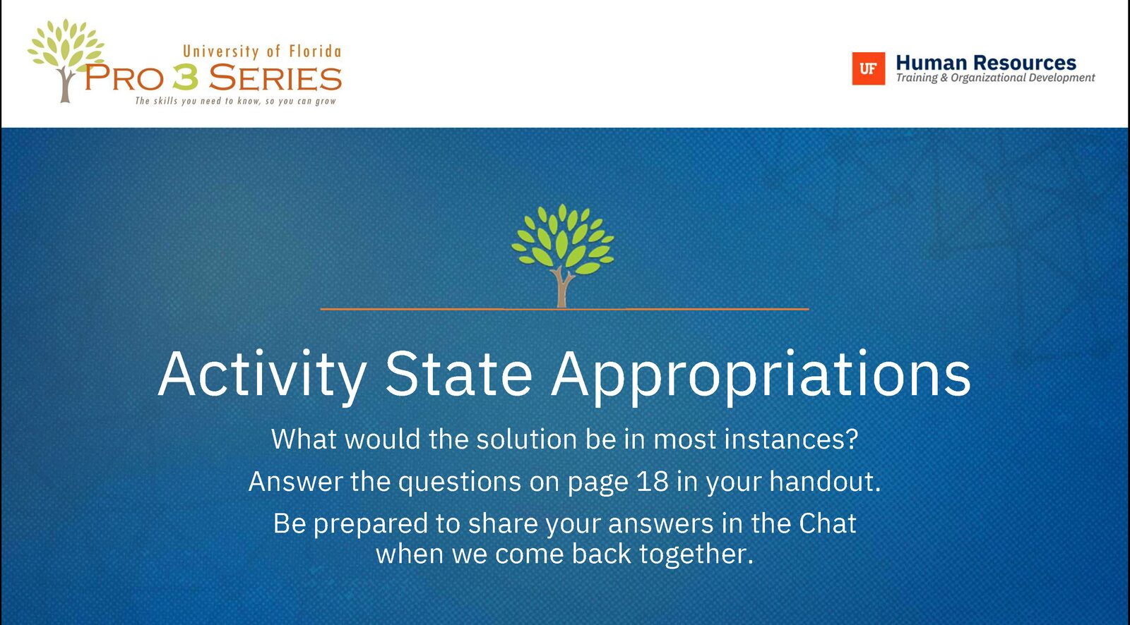 The cover slide of the legacy Activity State Appropriations ILT PowerPoint.