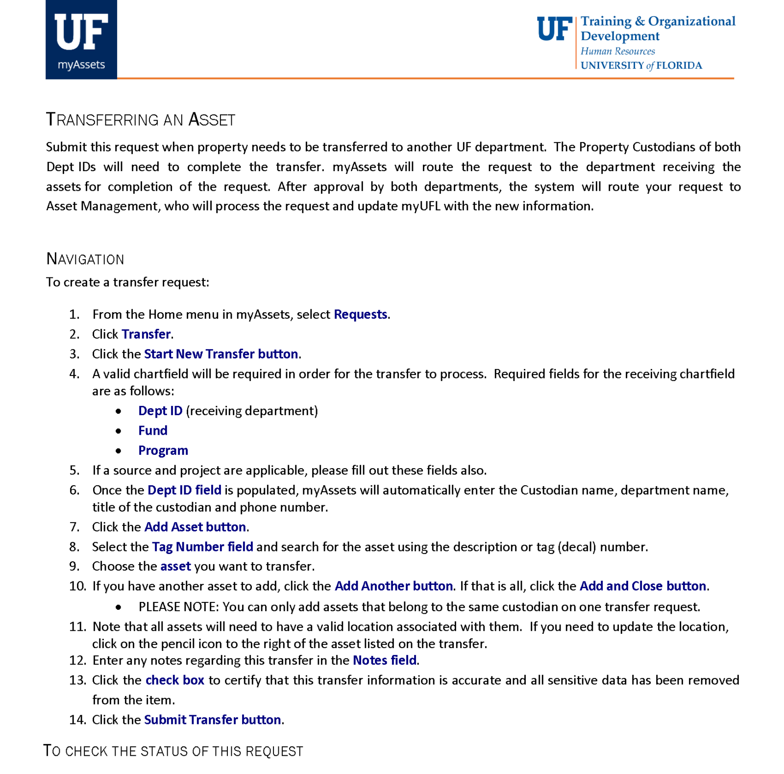 The original asset transfer request guide: a dense, inaccessible PDF layout.